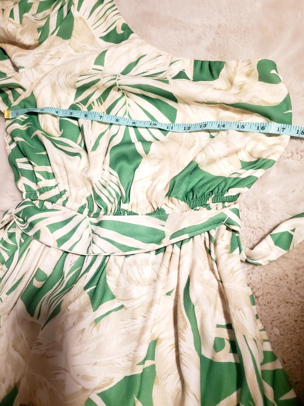 AURA One Shoulder Tropical Maxi Dress Green Palm Print Resort Size M Hawaiian - Picture 8 of 13